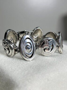 Vintage Brighton Silver Tone Southwestern Swirl Link Bracelet